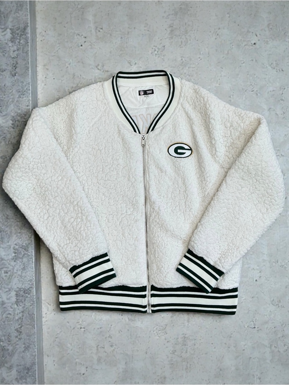 NFL Team Apparel Green Bay Packers White Sherpa Full Zip Jacket